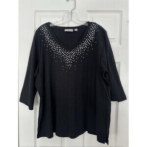 EXCELLENT Quacker Factory black gemstone rhinestone womens top shirt 2X XXL 2XL